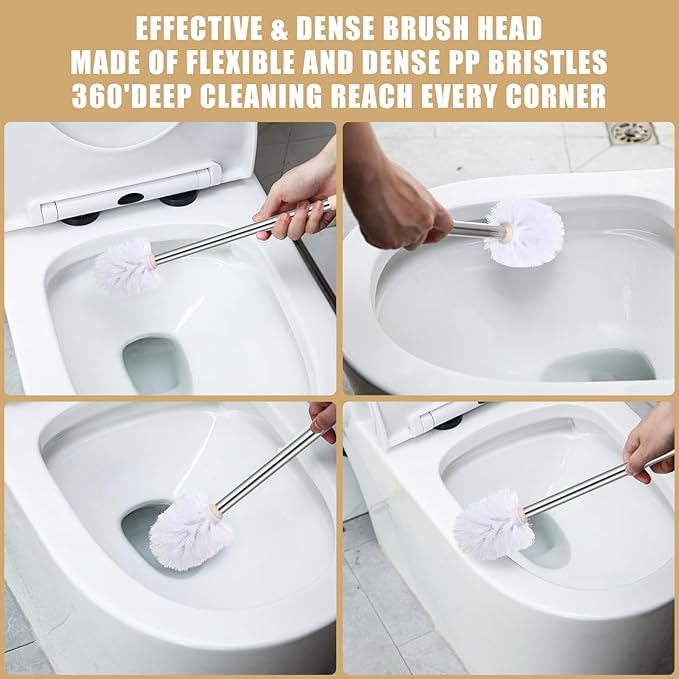 15 Pack Toilet Brush 18.5 Inch Toilet Bowl Brush Bathroom Cleaning Supplies White Stainless Handle Toilet Scrubber Brush for Deep Cleaning