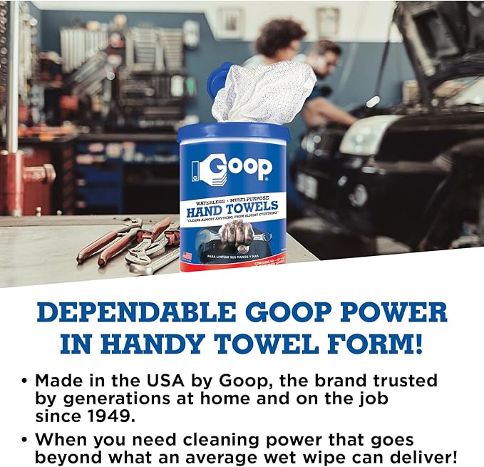 GOOP Multi-Purpose Waterless Hand Cleaner Towels - 90, 10" x 12" Towels (Pack of 2)