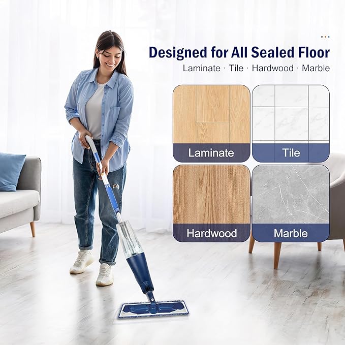 6 Pack Mop Pads for Bona Family of Mops, 3 Microfiber Cleaning Pad + 3 Microfiber Dusting Pad, Reusable Mop Refill Replacement Head for Dry and Wet Floor Cleaning