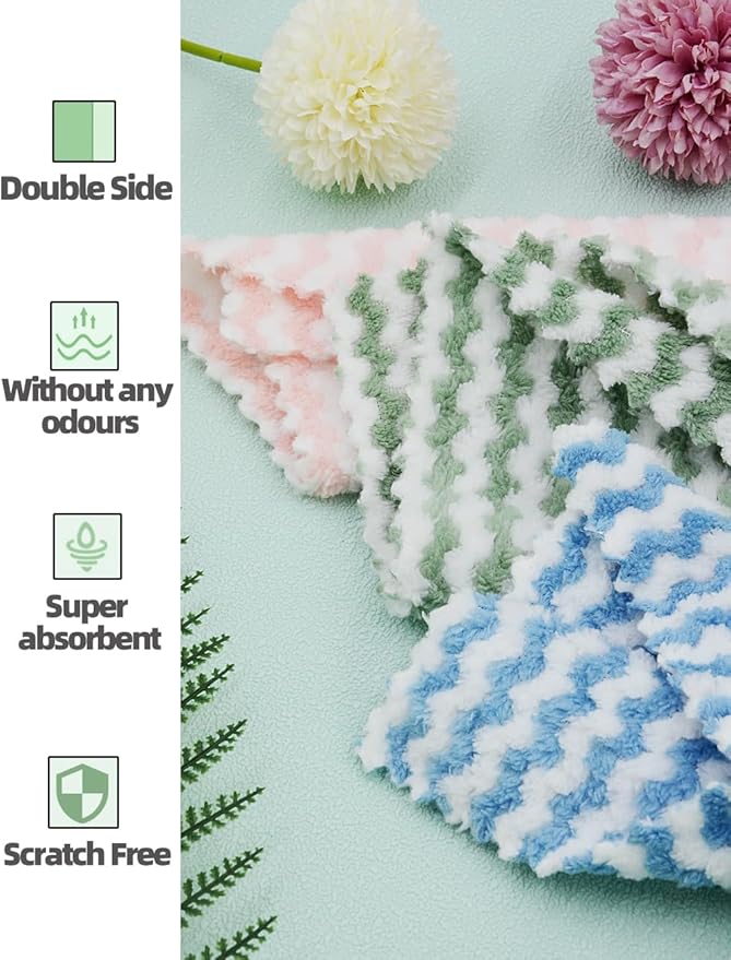 10PACK Kitchen Cleaning Cloths, Microfiber Dish Cloths: All-Purpose Washing/Soft/Lint Free/Absorbent/Quick Dry Reusable Washable Towels for Bathroom/Car/Glass, 10''x10'' - Green