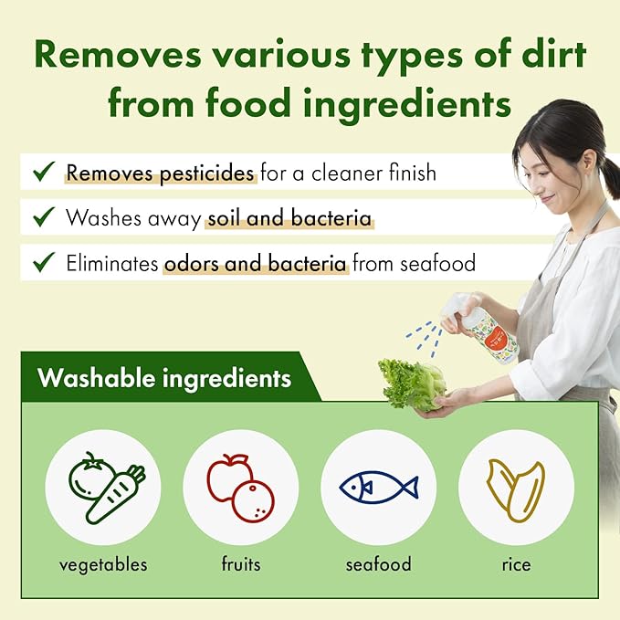 Veggie Safe Food Cleaning/Starter Set 54.1 fl oz (400ml Spray Bottle + 1200ml Refill) Perfect for Cleaning Vegetables, Neutralizing Seafood Odors, Washing Rice, and Wiping Kitchen Surfaces.