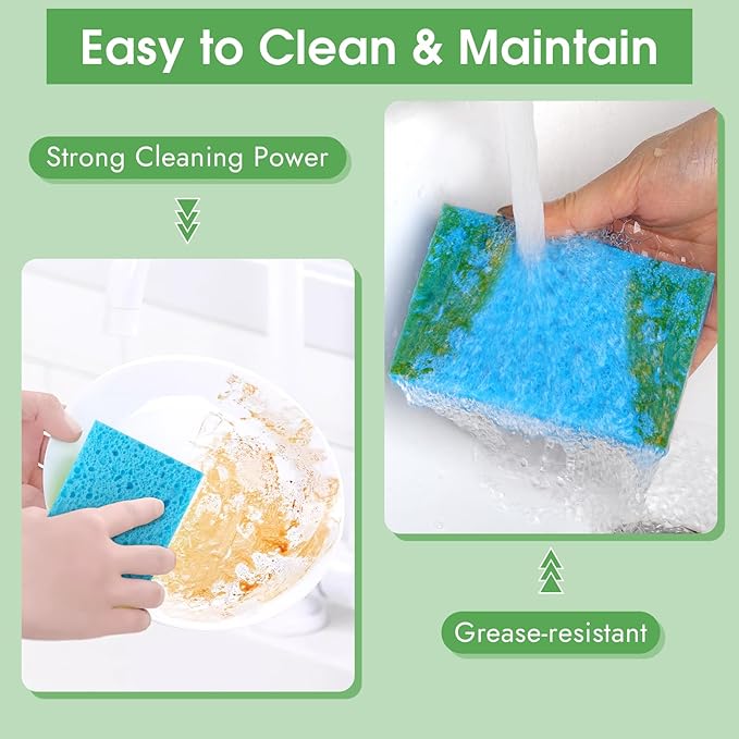 12 PCS Dish Sponges Kitchen, Non Scratch Cleaning Sponge for Non Stick Cookware, Natural Compressed Cellulose Wash Scrub for Household Bathroom, Soft Washing Scrubbers (Blue)