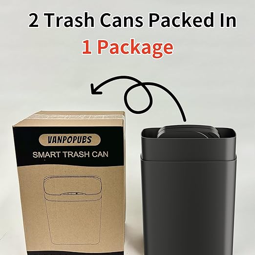 2 Pack 2.7 Gal Bathroom Trash Can with Lid, Automatic Trash Can Small Smart Garbage Can Touchless, Slim Motion Sensor Waterproof Plastic Trash Bins for Bedroom Office Kitchen Toilet Black