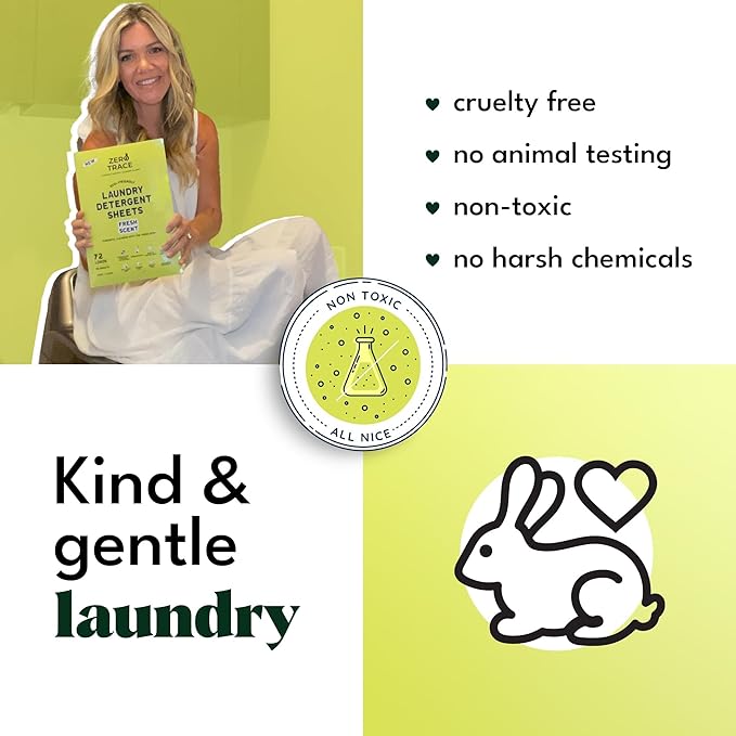 Zero Trace All Natural Laundry Detergent Sheets - Powerful Eco-Friendly Travel Detergent Sheets with Fresh Scent (144 Loads)