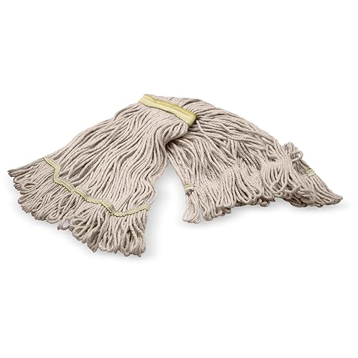 SPARTA Flo-Pac Acrylic Mop Head, Loop-Ended, Narrow Band with 1" Yellow Band for Organized Cleaning, Small, Natural