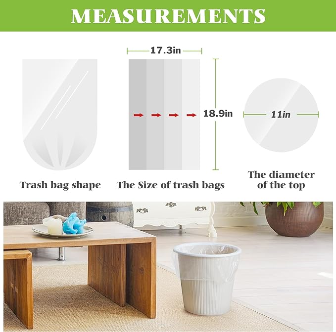 Teivio 3 Gallon 180 Counts Strong Trash Bags Garbage Bags, Bathroom Trash Can Bin Liners, Small Plastic Bags for Home Office Kitchen Kitchen, Clear