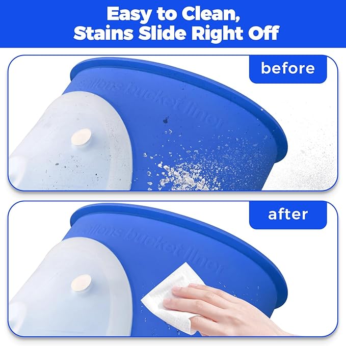 5 Gallon Bucket Liner with Lid- Food Grade Reusable Silicone Bucket Liner for Concrete Mix and Mud (Blue, 5 Gallon with Lid)