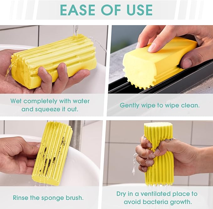4 Pack Damp Dusting Sponge Duster, Yellow Dust Cleaning Sponge, Reusable Household Cleaning Sponge Tool for Blinds, floorboards, Fan Blades, Vents, Glass, Railings, Mirrors