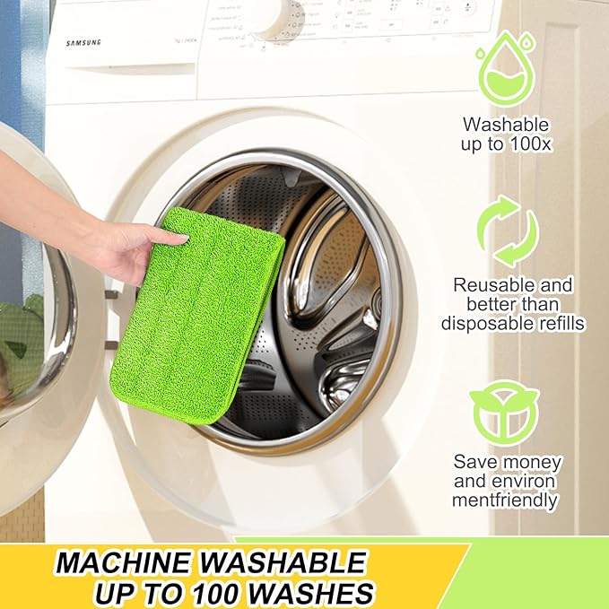 Set of 3 Microfiber Spray Mop Replacement Heads for Wet/Dry Mops Reusable Replacement Refills Fits for Bona Floor Care System (green)