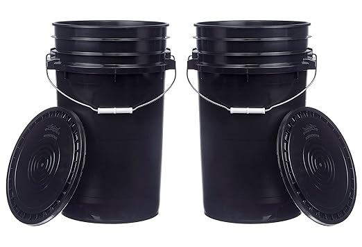 Hudson Exchange 7 Gallon (2 Pack) Large Bucket Pail Container with Easy Peel Lid, Food Grade BPA Free HDPE, Black