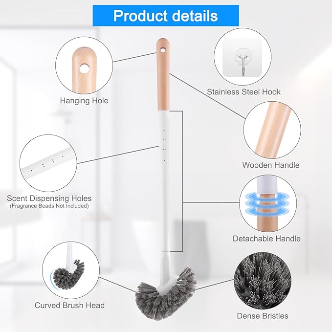 Curved Toilet Bowl Brush and Crevice Cleaning Brushes Set, Bathroom Cleaning Scrub Brush with Long Handle, Toilet Scrubber Brush with Small Gap Brushes Kit for Household Deep Cleaning (6 PCS)