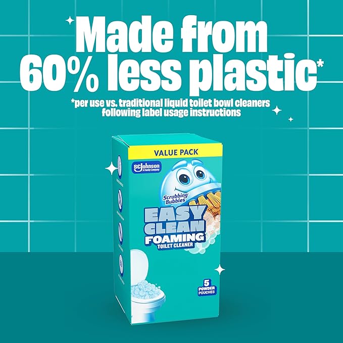 Scrubbing Bubbles Easy Clean Foaming Toilet Bowl Cleaner, Easy Toilet Drop In Powder Pouches, 100g (5 Pouches)