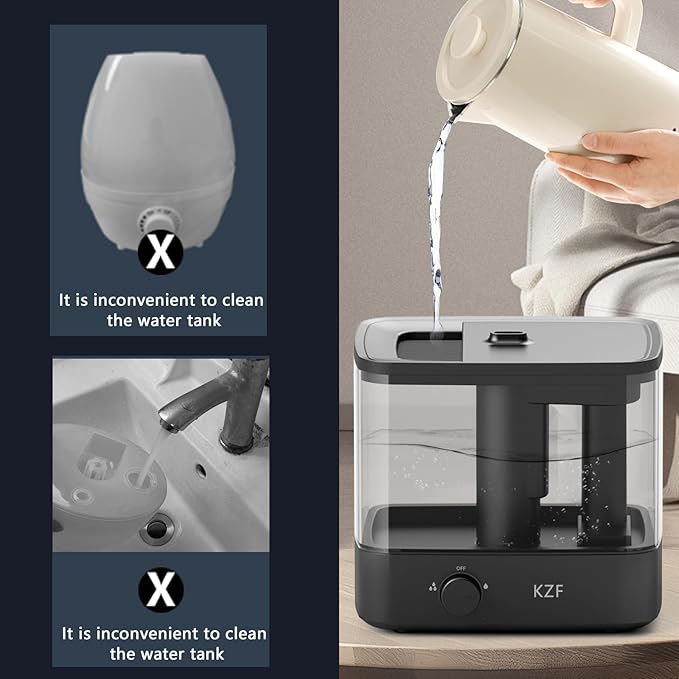 KZF 2.3L Top-Fill Cool Mist Humidifier – Whisper-Quiet, Up to 30 Hrs Runtime, Auto Shut-Off, Ideal for Bedroom, Baby Nursery & Plants