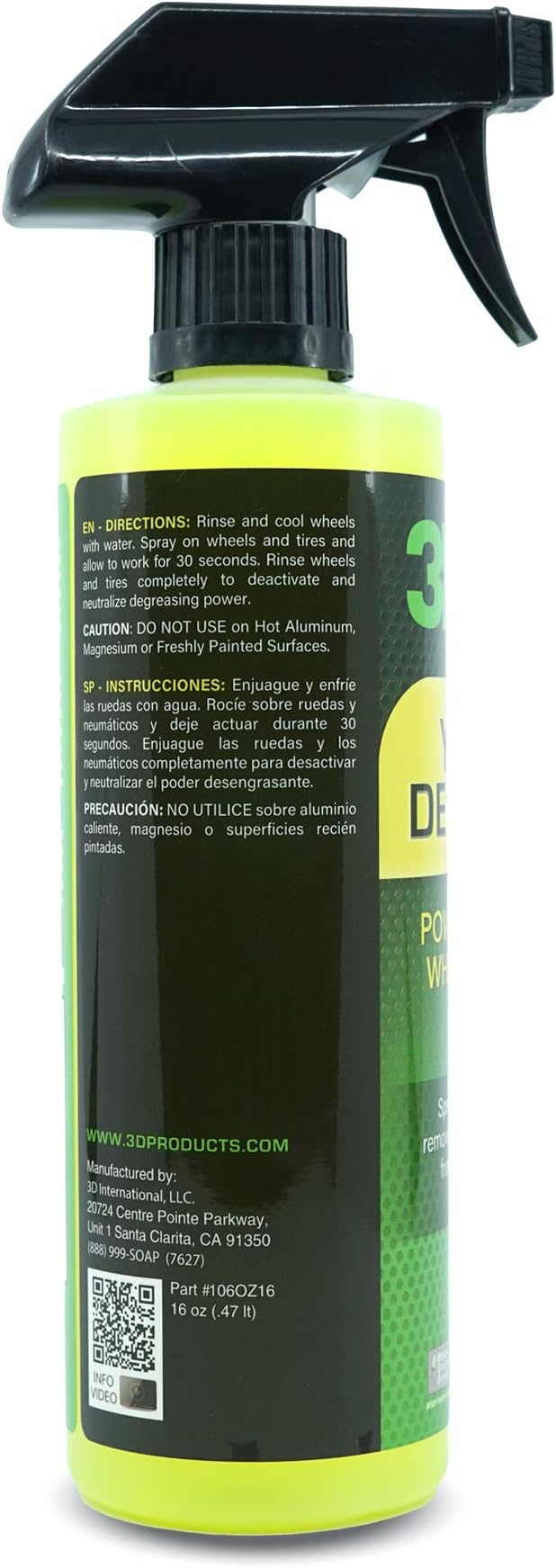 3D Yellow Degreaser – Non-Acid Wheel & Tire Cleaner Spray for Brake Dust, Grime & Tire Dressings – Safe for All Wheels & Whitewalls - 16 oz