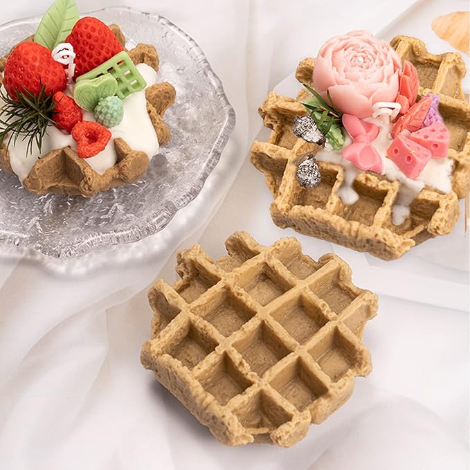 Wehous 2PCS Waffle Silicone Candle Molds, Waffles Bread Shape Candle Soap Mold, Silicone Fondant Chocolate Candy Dessert Cake Decor Mould, Mold for DIY Casting Clay Art Crafts Ornament