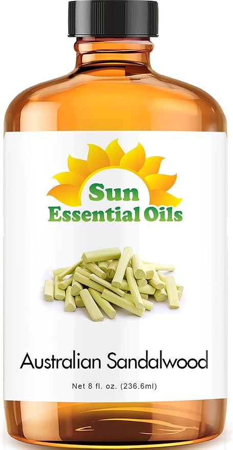 Sun Essential Oils – 8 oz Australian Sandalwood Essential Oil with Dropper for Diffuser, Skin, Aromatherapy Massage, Humidifier, Scent for Candle, Lotion & Soap Making at Home, Fragrance for Room