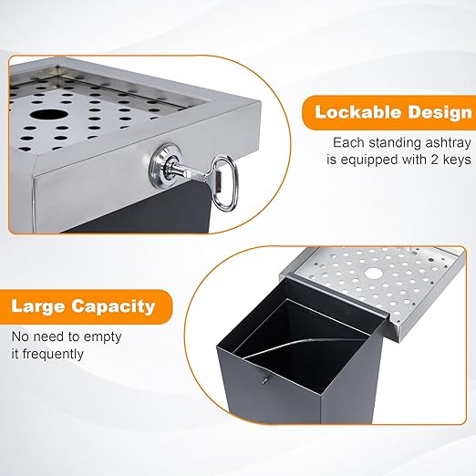 Commercial Trash Receptacle Outdoor, Standing Trash Can with Lock Design, Large Capacity Inner Bucket, Metal Trash Bin for Porch Patio Yard Driveway Backyard Office