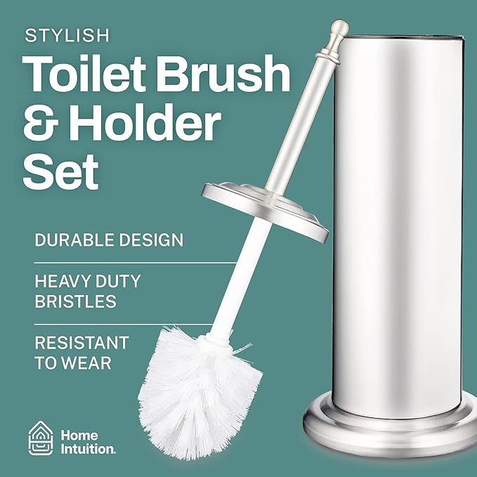 2 Pack Stainless Steel Modern Toilet Brush & Holder Set Bathroom Bowl Cleaner Brush with Caddy