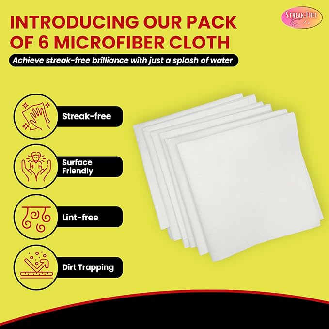 Microfiber Cleaning Cloth "As Seen On TV" 6 Pack - 16" X 16" Lint-Free Cloths for Glass, Window & Cars - Microfiber Towels for Streak Free Cleaning & Shine - Reusable Cleaning Rags - Just Use Water