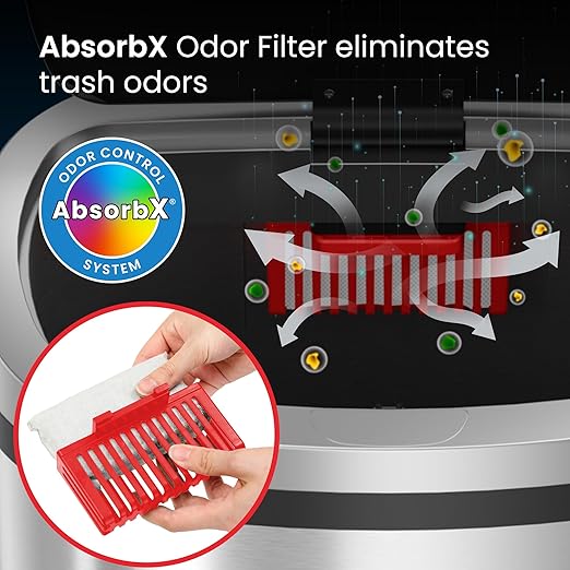 iTouchless Push-Top Lid 13 Gallon Trash Can with Odor Control System – Stainless Steel Garbage Bin, Press-Top, Soft-Close Spring Lid, Fingerprint-Resistant for Kitchen, Bathroom, Home Office, Restroom