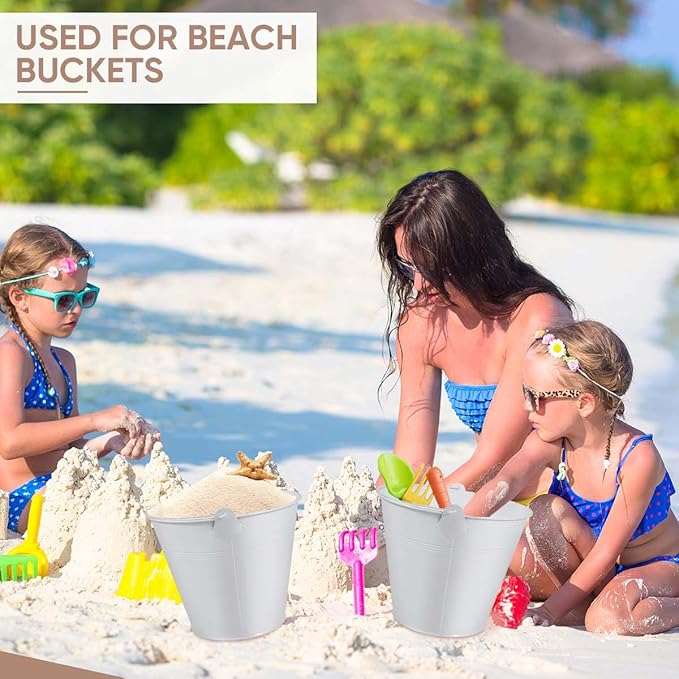 OBTANIM 7 Pack White Metal Buckets with Handle Galvanized Ice Pails for Plants, Succulents, Party Favors Organizing, Rustic Home Decor or Classrooms Pencil Storage (9.1 x 6.7 inch)