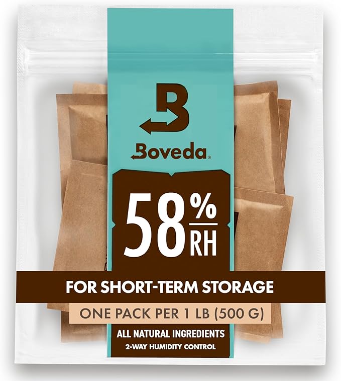 Boveda 58% Two-Way Humidity Control Packs For Storing 1 lb – Size 67 – 4 Pack – Moisture Absorbers for Storage Containers – Humidifier Packs – Hydration Packets in Resealable Bag