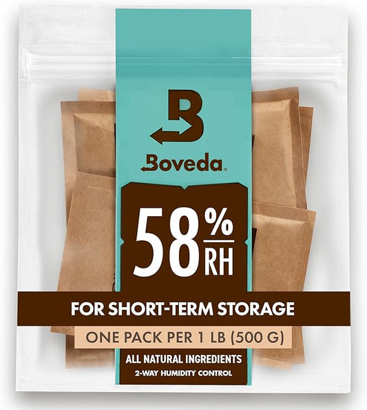 Boveda 58% Two-Way Humidity Control Packs For Storing 1 lb – Size 67 – 4 Pack – Moisture Absorbers for Storage Containers – Humidifier Packs – Hydration Packets in Resealable Bag