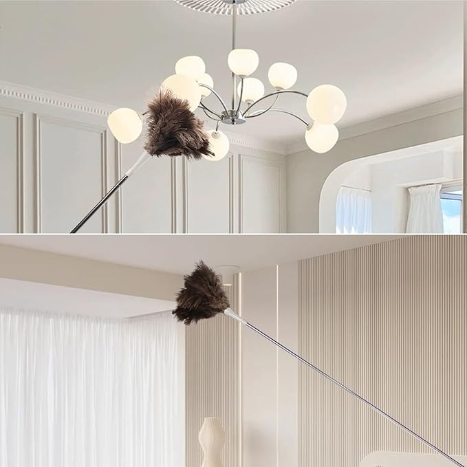 Ostrich Feather Duster Pole 28 to 72 Inch,Extendable Feather Duster Used for Home Cleaning Ceilings Furniture Fans