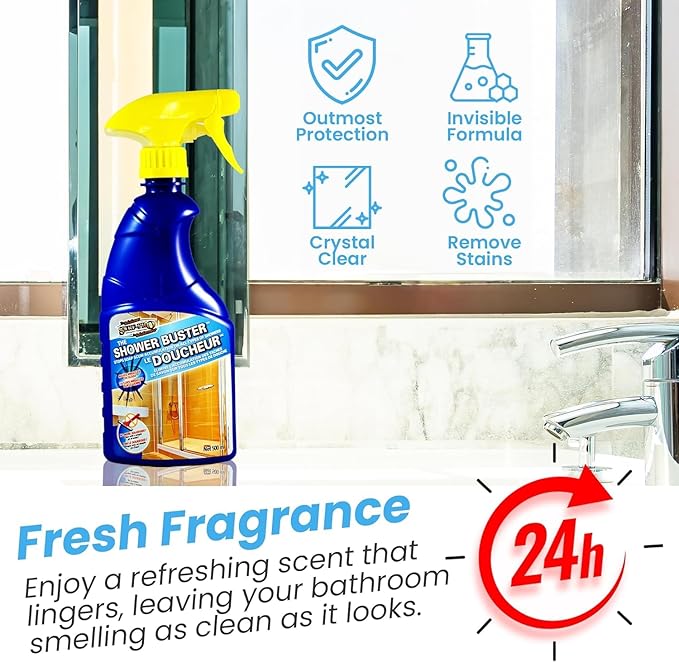 Shower Cleaner Buster Spray - all Types of Surfaces, Shower Glass Cleaner, Stop Soap Scum & Water Stain (2 x 500 ML / 16.9 OZ)