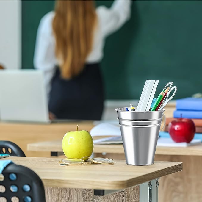 Sadnyy 12 Pack Metal Buckets with Handle, Galvanized Bucket 4.5 x 5 Inch Basket Bucket Party Supplies, Crafts for Christmas Halloween Candy Bars Vase Crafts(Silver)