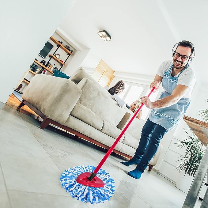 4 Pack Mop Replace Heads Compatible for OCeda, Spin Mop Refill Head Replacement for RinseClean 2-Tank System - Fluffy Microfiber, Machine Washable and Easy to Replace