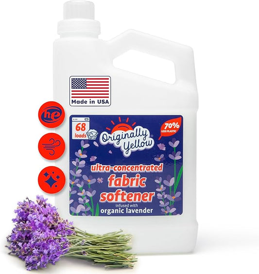 Originally Yellow Plant Based Fabric Softener | Ultra-Concentrated Laundry Softener Infused with Organic Lavender | High-Efficiency Plant Liquid Fabric Softener Helps Remove Static & Wrinkles | 34 Oz