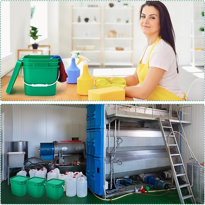 Suzile 2.2 Gallon Square Bucket with Lid Food Grade Plastic Bucket 10L Utility Industrial Pail with Handle Container for Food Oil Tub Water Fishing Paint House Cleaning Car Washing(Green,10pcs)