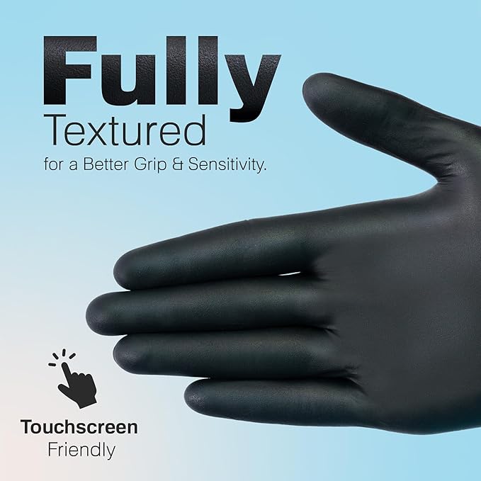 Raxwell Heavy Duty Disposable Gloves Latex Free | 5.5 Mil Black Nitrile Gloves | Powder Free Chemical Resistant Gloves