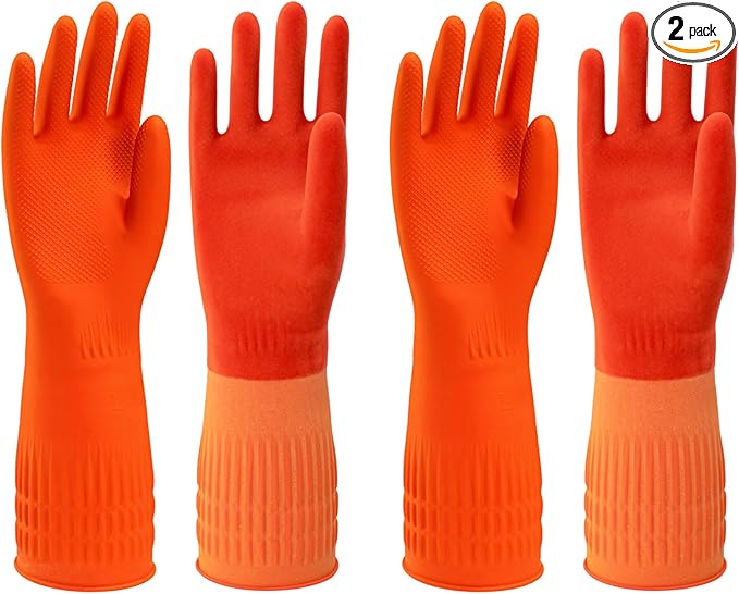 North Tower Kitchen Washing Room Gloves Fleece Lined, Reusable, Waterproof with Extra-Long Cuff & Anti-Slip Design for Household & Kitchen Use,15",2 Pairs Large