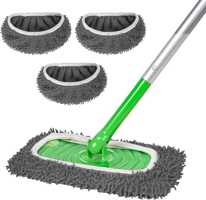 Reusable 100% Coral Fleece Mop Pads Compatible with Swiffer Sweeper Mop, Wet and Dry Flat mop Cover, 3 Pack Washable Mop Pads for Surface/Hardwood Floor Cleaning (Mop is Not Included)
