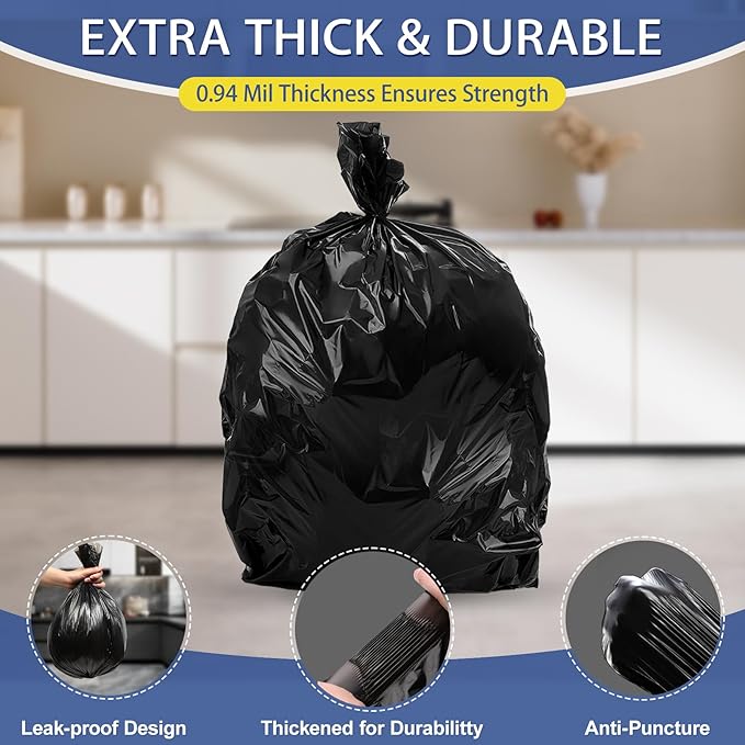 Small Trash Bags 4 Gallon - 0.94 Mil Thick 220 Count Heany Duty 15 Liters Black Garbage Bags,Leakproof Durable and Unscented Weastbasket Can Liners for Bathroom Bedroom Home