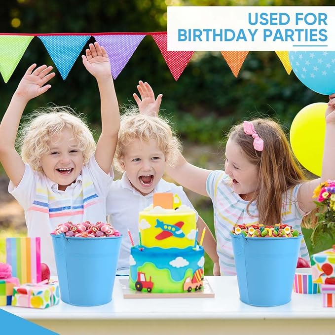 OBTANIM 7 Pack Blue Metal Buckets with Handle Galvanized Ice Pails for Plants, Succulents, Party Favors Organizing, Rustic Home Decor or Classrooms Pencil Storage (6 x 4.4 inch)