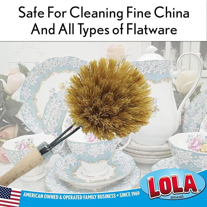 LOLA Replacement Large Head for The Original Tampico Vegetable & Dish Brush, Birchwood & Poly Bristles, Reusable & Washable, 1 Pack