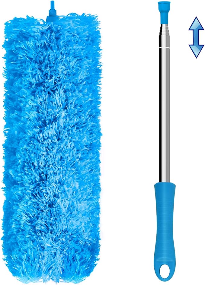 JEHONN Duster with Extension Pole 100 inches for Cleaning High Ceiling Fan, Extendable Long Handle Microfiber Feather Dust Remover, Telescoping Dusting Tool for AC Vent Cobweb House Exterior Interior