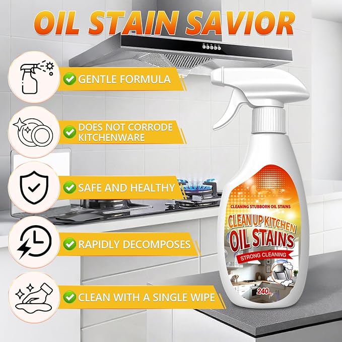 Clean Up Kitchen Oil Stains Spray,Kitchen Spray Cleaner,All-Purpose Cleaning Spray for Kitchens,Multi-purpose Oils Stain Cleaner,Clean Up Kitchens Oil Stains(240ml/8.45oz)
