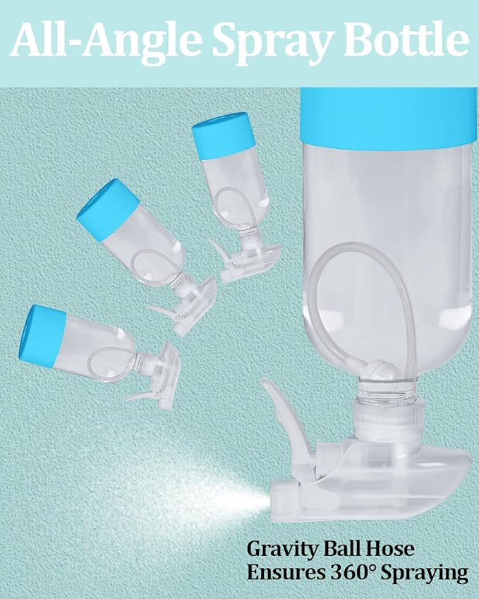 2 Pack 360° Glass Spray Bottles with Silicone Sleeve, 16 oz Empty Refillable Containers with Adjustable Spray Nozzles, Spray Bottles for Hair, Cleaning Solutions and Plants Grey&Blue