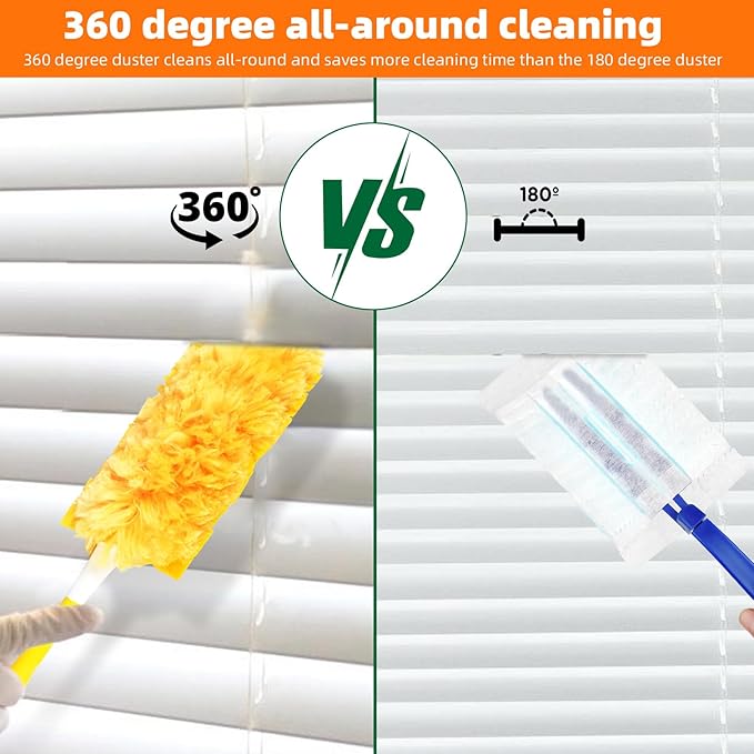 20 Pack 360 Dusters Refills for Swiffer Dusters, Unscented Heavy Duty Duster Kit Disposable Dusters Refills with 1 Handle for Cleaning Furniture, Blinds, Ceiling Fans