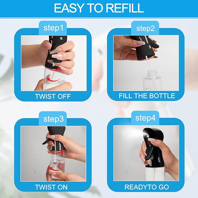 Spray Bottle for Hair Continuous Ultra Fine Mist (200ml) 360° Multi Spray Bottle for Plants, Cleaning, Skin Care Leakproof & Durable Black 1 Pack