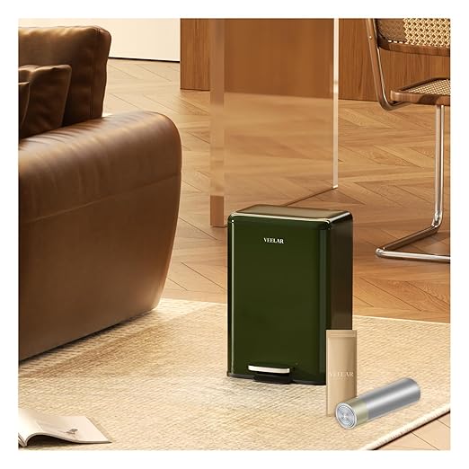 Small Bathroom Trash Can - Mini Step Garbage Can with Lid, Stainless Steel Trash Bin for Living Room Bedroom (Green, 6 Liter / 1.6 Gallon)