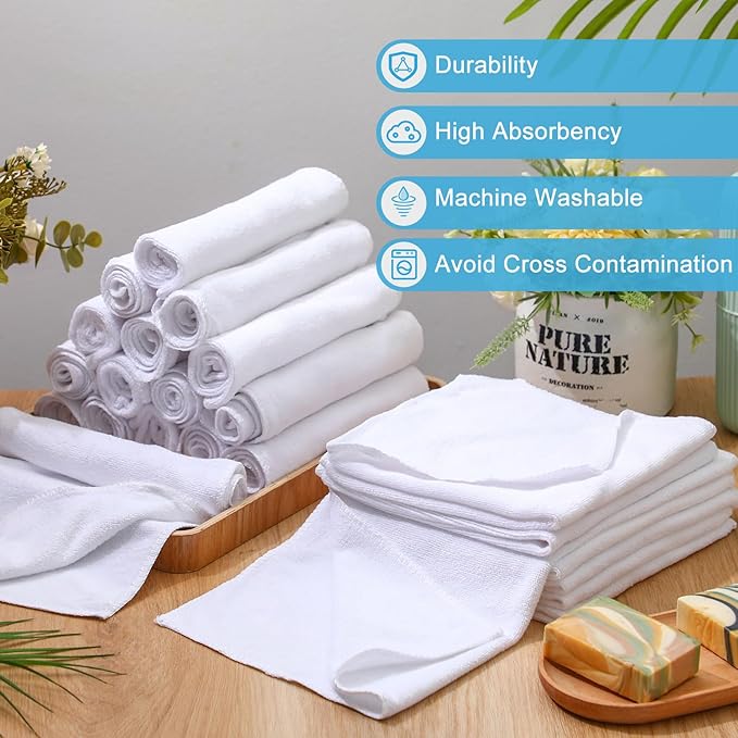 Nuenen Microfiber Cleaning Cloths for Cars 16 x 16 Inch Ultra Absorbent Car Towels Drying Reusable Cleaning Supplies House Kitchen Window Microfiber Towel(White,60 Pcs)