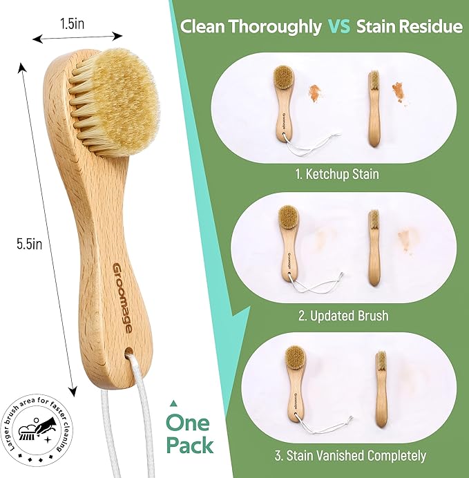 Laundry Stain Brush, Laundry Brush for Stains on Clothes, Dorm Room Essentials for College Students, Natural Boar Bristle Cleaning Brush, Fabrics Cleaning Brush for Clothes Without Damage