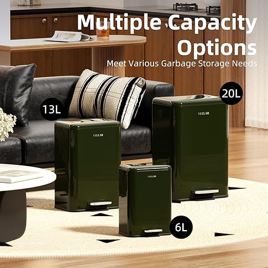 Small Bathroom Trash Can - Mini Step Garbage Can with Lid, Stainless Steel Trash Bin for Living Room Bedroom (Green, 6 Liter / 1.6 Gallon)