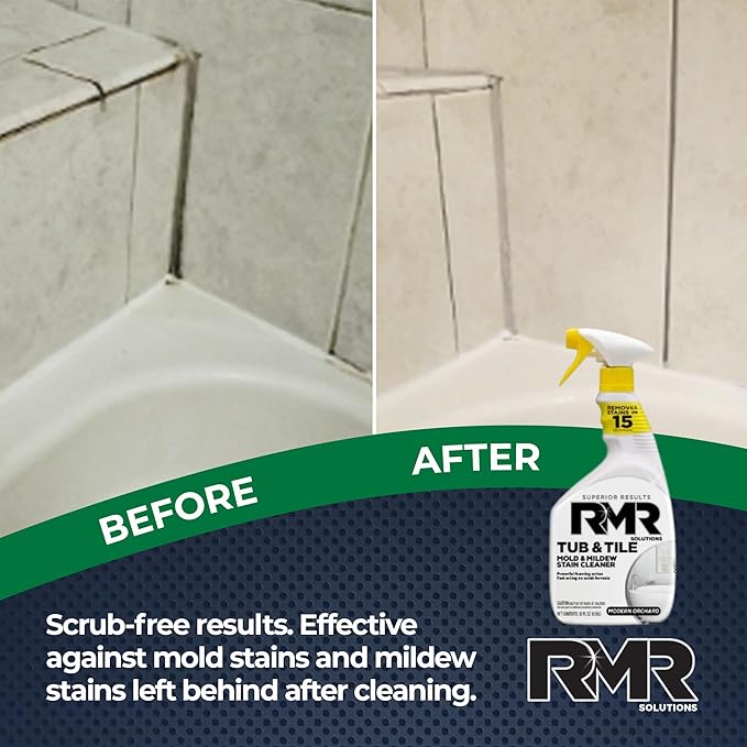 RMR - Tub and Tile Cleaner, Mold & Mildew Stain Remover, Industrial-Strength, No-Scrub Foam Cleaner, Modern Orchard Scent, 30 Fl Oz