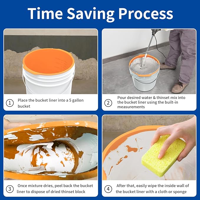 5 Gallon Silicone Bucket Liner - Reusable Measuring Mixing Liner for Concrete, Mortar, Grout, Paint - Food Grade Non-Stick with Measurement Marks - Easy to Clean & Durable (Orange)